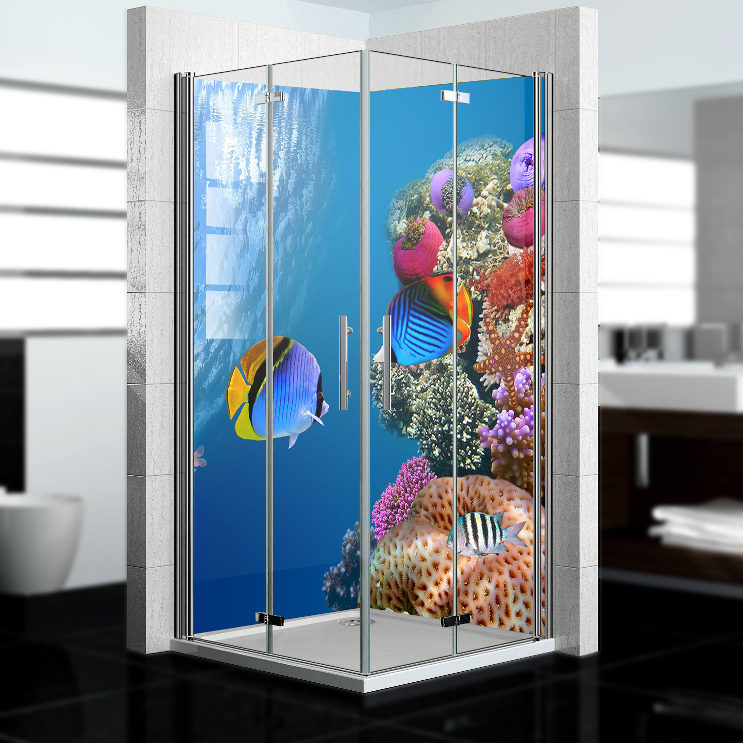 Dedeco Eck-Duschrückwand ‚Ozean V8‘ – 2x 90x210 Cm, Wasserfeste Alu-Verbundplatte, Made In Germany